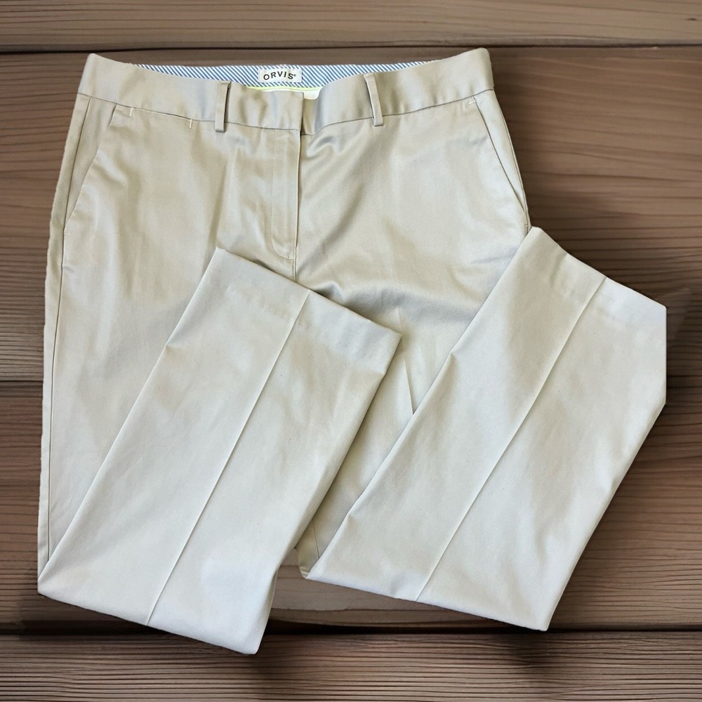 ORVIS Womens Flat‎ Front Straight Pants Stretch Cotton Tan Beige Size 16 Chinos